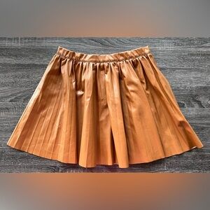Caramel Tan Faux Leather Pleated Skirt | Size XL/12